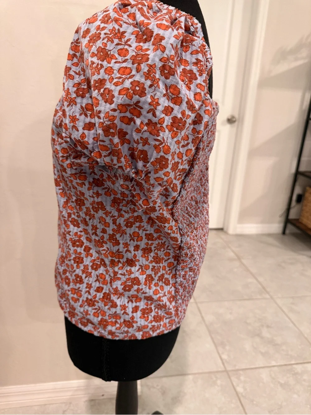 Madewell Size 4 Floral Puff Sleeve Button Front Square Neck Blouse